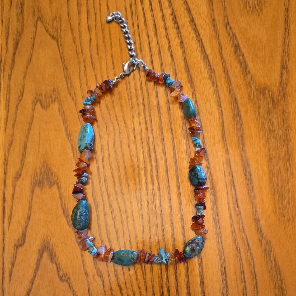 Turquoise and Brown Stone Chocker Necklace
